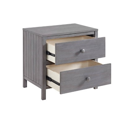 Gray 2-Drawer Wooden Nightstand with Felt-Lined Top Drawer