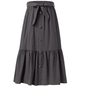 Girl's Button Midi Skirts Casual High Elastic Waist A Line Pleated Midi Chiffon Pink Skirts with Pockets - 1 of 1