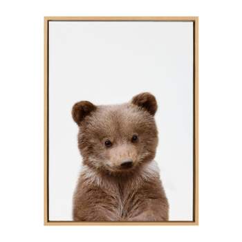 23" x 33" Sylvie Baby Bear Framed Canvas by Amy Peterson Natural - Kate & Laurel All Things Decor