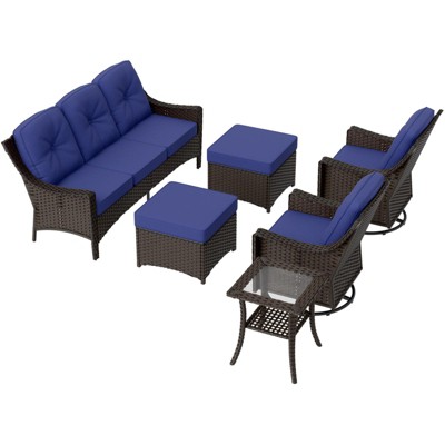 EAGLE PEAK Azure Bay 6 Pieces Wicker Outdoor Patio Furniture Set , Sofa and Swivel Chairs with Ottomans and Side Table