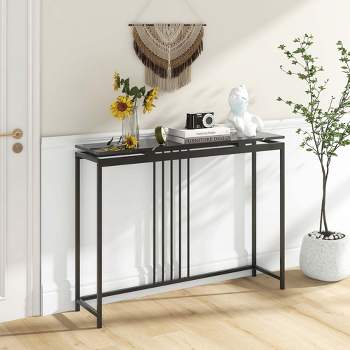 Costway 47" Long Console Table Narrow Entryway Table with Marble-like Tabletop Metal Frame