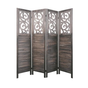 MAYEERTY Freestanding Room Dividers, 6FT Carved Wood Folding Privacy Screens, Rustic Brown - 1 of 4