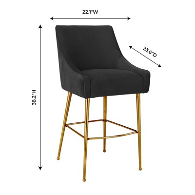 Beatrix Black Velvet Counter Stool with Gold Stainless Steel Legs