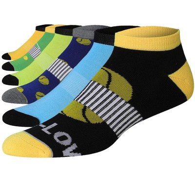 JAMES FIALLO Men's 6-Pairs Low Cut Greenish Tones Stripes Tennis Ball Patterns Athletic Sport Socks