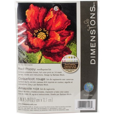 Dimensions Mini Needlepoint Kit 5"X5"-Red Poppy Stitched In Floss