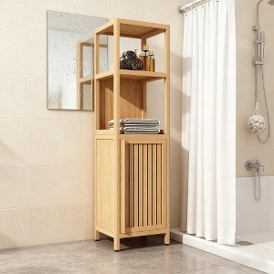 KWPZQEB 52" H Tall Bathroom Storage Cabinet with Doors and Shelves, Bamboo Cabinet, Freestanding Floor Bathroom Cabinet for Living Room - 1 of 4