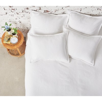 White Cotton Euro Sham with Herringbone Pattern