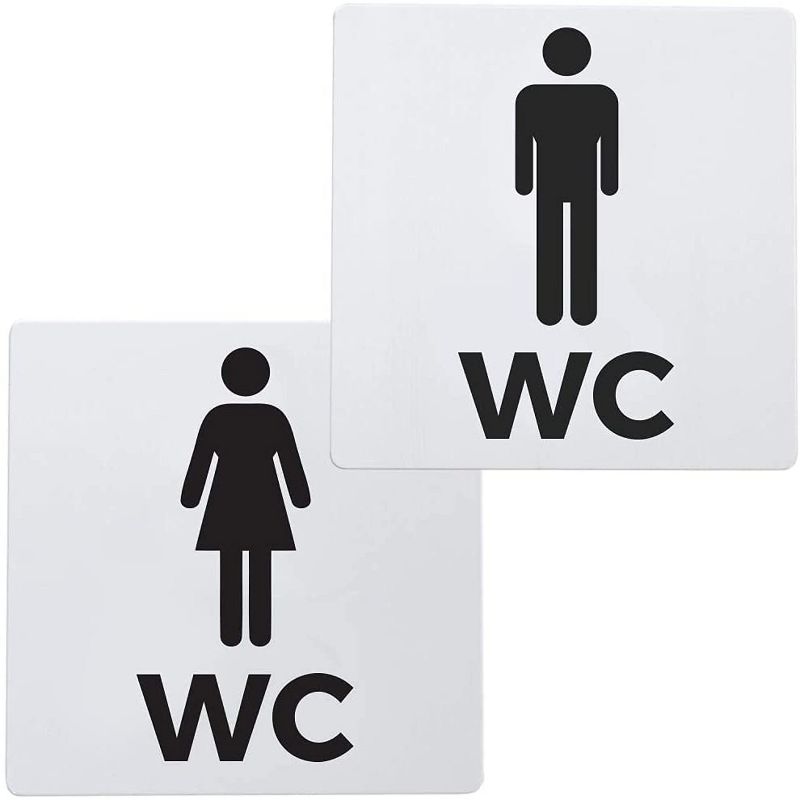 WYT "Bamodi XXL" Toilet Signs - Male & Female Bathroom Plaques - Aluminium Square - Matte Look - Easy To Apply - Set of 2 - 4.9" x 4.9", 3 of 6