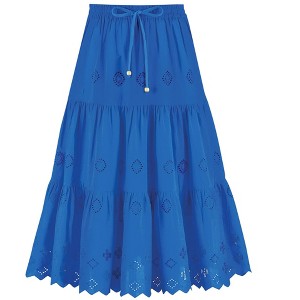 Collections Etc Tiered Eyelet Detail Scalloped Border Hem Elasticized Waist Skirt - 1 of 4