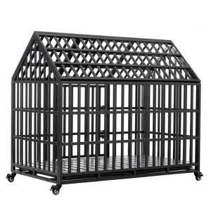 FURNIinspire Pet Crates and Houses Heavy Duty Dog Crate, Durable Versatile and Portable, with 4 Lockable Wheels, Black, 56.29"*29.52"*44.88" - 1 of 4