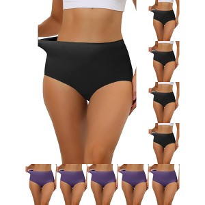INSPIRE CHIC Women's Elastic High-Waisted Unlined Breathable No-Show Hipster Underwear 10 Packs - 1 of 4