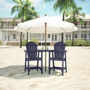 2-Person Navy Blue Bar-Height Adirondack Chair Set with Built-In Table, HDPE Patio Seating - 1 of 4