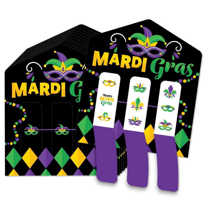 Big Dot of Happiness Colorful Mardi Gras Mask - Masquerade Party Game Pickle Cards - Pull Tabs 3-in-a-Row - Set of 12, 1 of 7