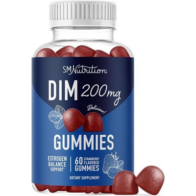 DIM Gummies, Hormone Balance Gummies for PMS, Menopause, Hormonal Acne, Estrogen Balance, Detox & Antioxidant Support, Strawberry, SMNutrition, 60ct