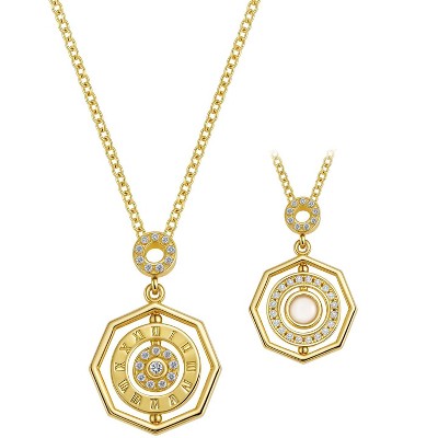 Molenia Dainty Necklace, Dual-Sided Roman Numerals (I-XII) CZ Pendant Necklace, 14K Gold S925, Birthday Gift for Her