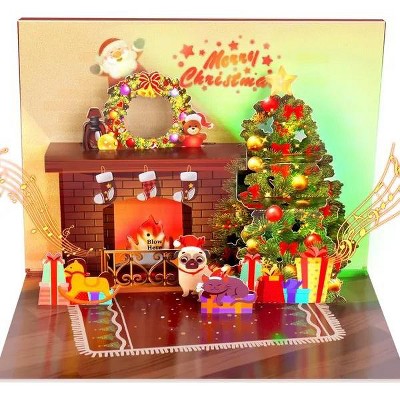 Pop Up Christmas Card with Lights and Music, 3D Santa Fireplace Greeting Card with Envelope, Holiday Gift for Kids Girls Boys Women Men