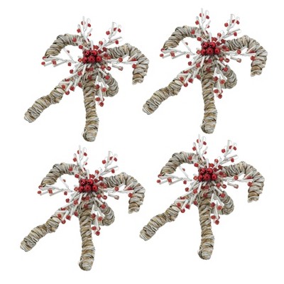 Holiday Sparkle Red and White Candy Cane Napkin Rings Set