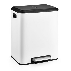 Dual Compartment Stainless Steel Trash Can, 2x4 Gal Capacity with Foot Pedal and Inner Buckets, Rectangular Recycling Bin for Kitchen Waste Sorting - 1 of 4