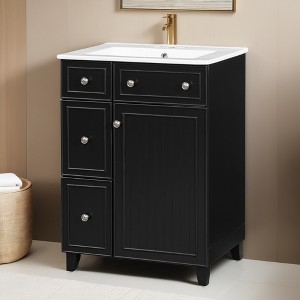 24" Bathroom Vanity with Sink, Free Standing Single Basin Vanity Set with Two Drawers and One Door - Leovsnove - 1 of 4