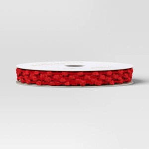 18' Christmas Fabric Ribbon Red Pom Poms - Wondershop™ - 1 of 3