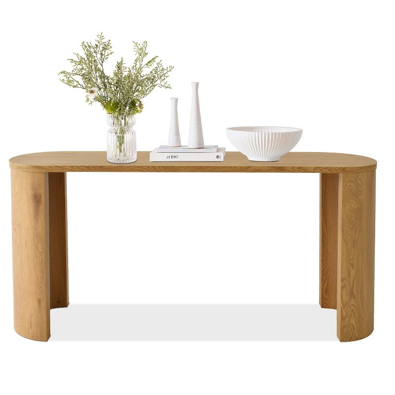 Dwen 60" Convertible Double Pedestal Legs With Manufactured Wood Foild with Grain Paper Simplicity Rectangle Console Table-Maison Boucle‎, 3 of 10