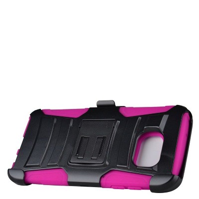 Insten Stand Dual Layer Hybrid Case with Holster For Samsung Galaxy S7 Edge - Black/Hot Pink by Eagle