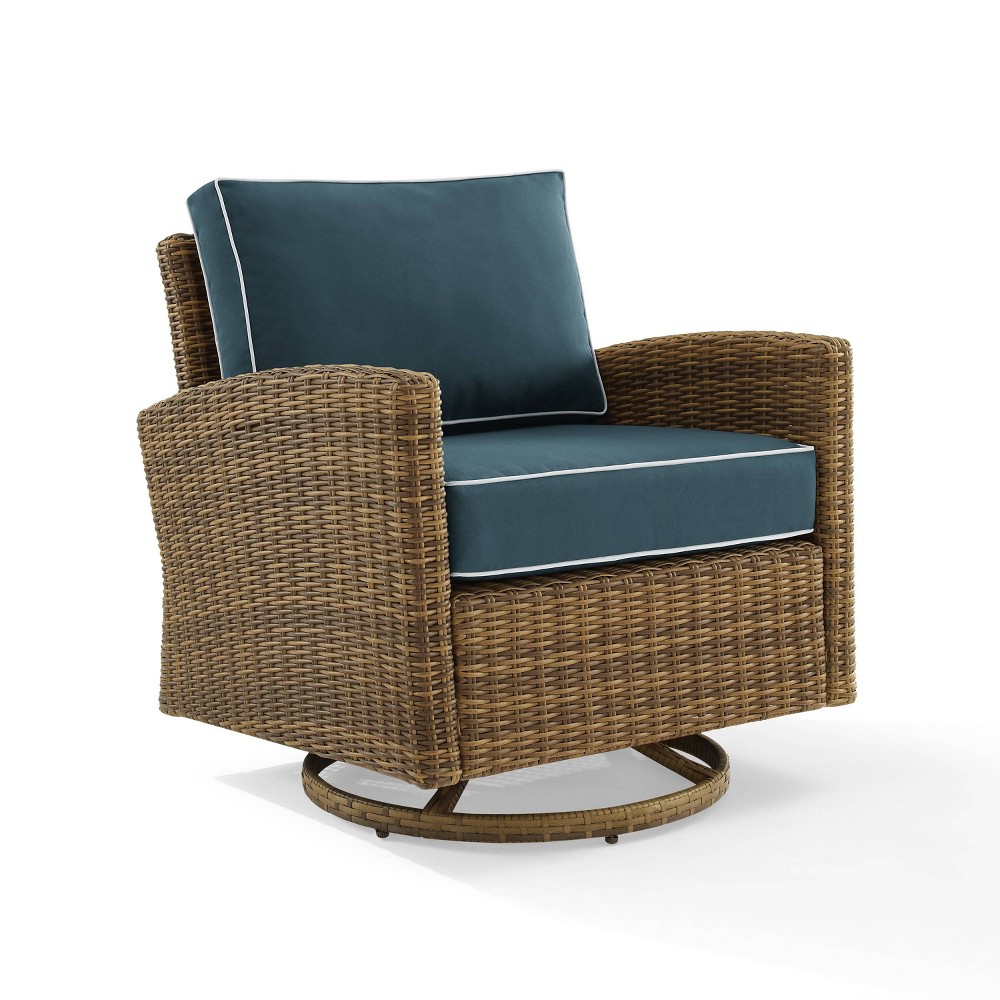 Photos - Garden Furniture Crosley Bradenton Outdoor Steel Swivel Rocking Chair Navy/Weathered Brown - Crosle 