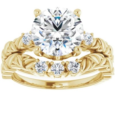 Pompeii3 2 1/2Ct Diamond & Moissanite Petite Leaf Accent Engagement Set in 10k Gold