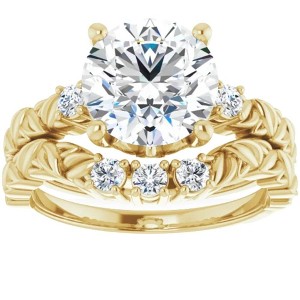 Pompeii3 2 1/2Ct Diamond & Moissanite Petite Leaf Accent Engagement Set in 10k Gold - 1 of 4
