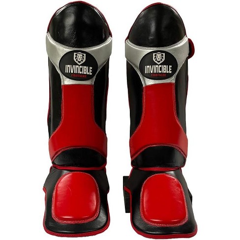 Amber Sports Invincible Shin & Instep: Premium Synthetic Leather Guards for Muay Thai, MMA, Martial Arts - Black/Red/Silver, Small - image 1 of 1