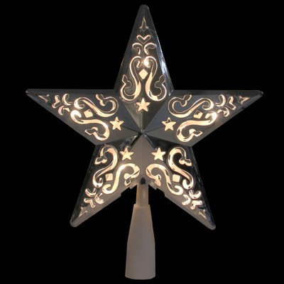 Silver Star Cut-Out Design Lighted Christmas Tree Topper