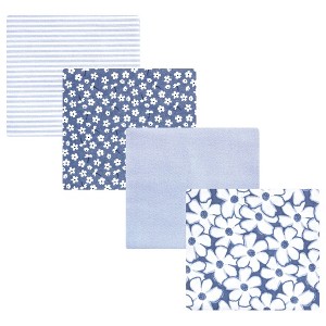 Hudson Baby Baby Girls Cotton Flannel Receiving Blankets 4pk, Blue Cosmos, One Size - 1 of 4