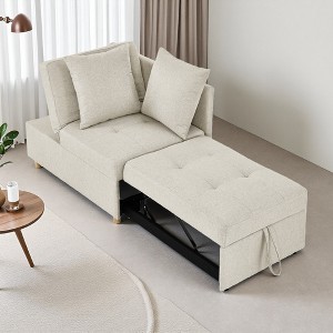 Linen Sleeper Sofa Chair with Pull-Out Bed & Wheels - 1 of 4