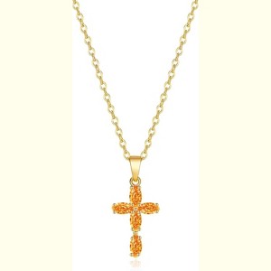 14K Gold Plated Cubic Zirconia Cross Necklace for Women Birthstone Dainty Jewelry Gift - 1 of 4