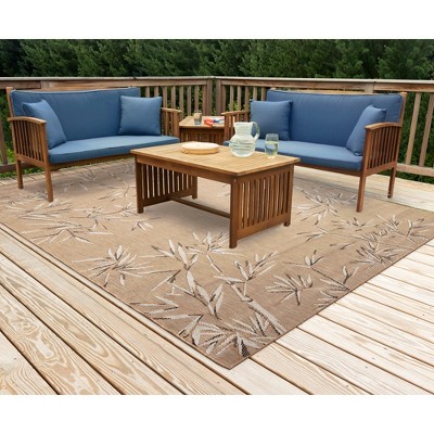 Sand Floral Flat Woven Round Synthetic Indoor/Outdoor Rug