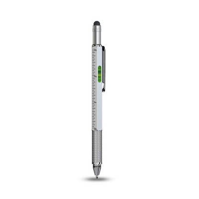 MyBat 6 in 1 Multi-function Stylus Pen (with Ballpoint Pen Two End Screwdrivers Level Scale) - Silver