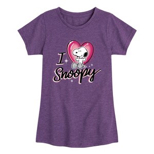 Girls' - Peanuts - I Heart Snoopy Fitted Short Sleeve Graphic T-Shirt - 1 of 4