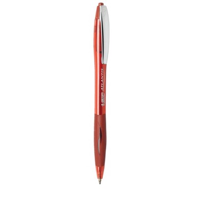 BIC Atlantis Retractable Ballpoint Pen, Medium Tip, Red, pk of 12