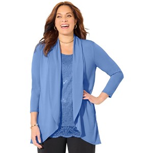 Catherines Women's Plus Size Lace Embellished Duet Top - 1 of 4