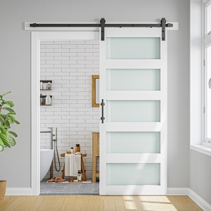 SMARTSTANDARD 80 in. & 84 in. White Glass Barn Door with Sliding Door Hardware Kit & Handle - Predrilled Ready to Assemble, 5-Lite Frosted Glass - 1 of 4