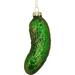 4E’s Novelty Blown Glass Pickle Ornament for Christmas Tree - 1 Pc Sparkly Pre-Strung 4” Christmas Pickle Ornament, Ideal Christmas Pickle Decor - 1 of 4