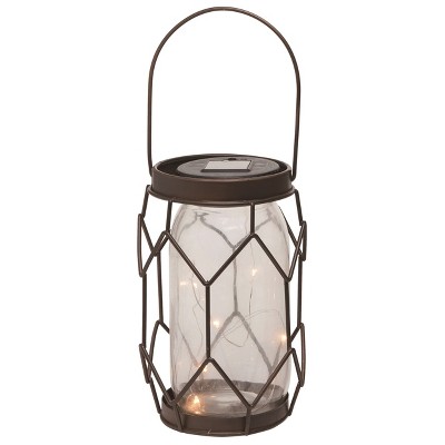 Transpac Metal 8 in. Bronze Spring Solar Mason Jar Solar Lantern