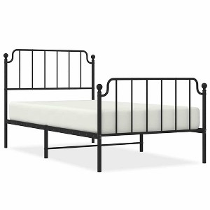 vidaXL Twin Metal Bed Frame with Headboard & Footboard, Sturdy Steel, Black, No Mattress - 1 of 4