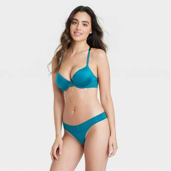 Women's Lace Trim Cotton Bikini Underwear - Auden™ Blue L : Target