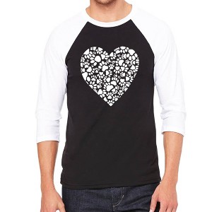 LA Pop Art Men's Raglan Baseball Word Art T-shirt - Paw Prints Heart - 1 of 4