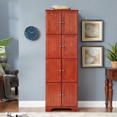 Freestanding Storage Cabinet, 72.4" Tall Floor Cabinet With 8 Doors And 4 Shelves, 4-tier Kitchen Pantry For Home Office Bathroom Kitchen Living Room