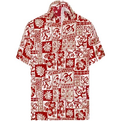 LA LEELA Men's Fun Beach Hawaiian Button up Overshirt for Men M Red-AA251