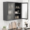 Vynxaria Retro Wall-Mounted Cabinet with Hazy Waffle-Grid Glass Doors and 2 Adjustable Shelves - Stylish Storage for Bathroom, Kitchen,  Living Room - 3 of 4