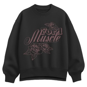 Women's Ford Muscle Flowers Oversized Fleece Crew Sweatshirt