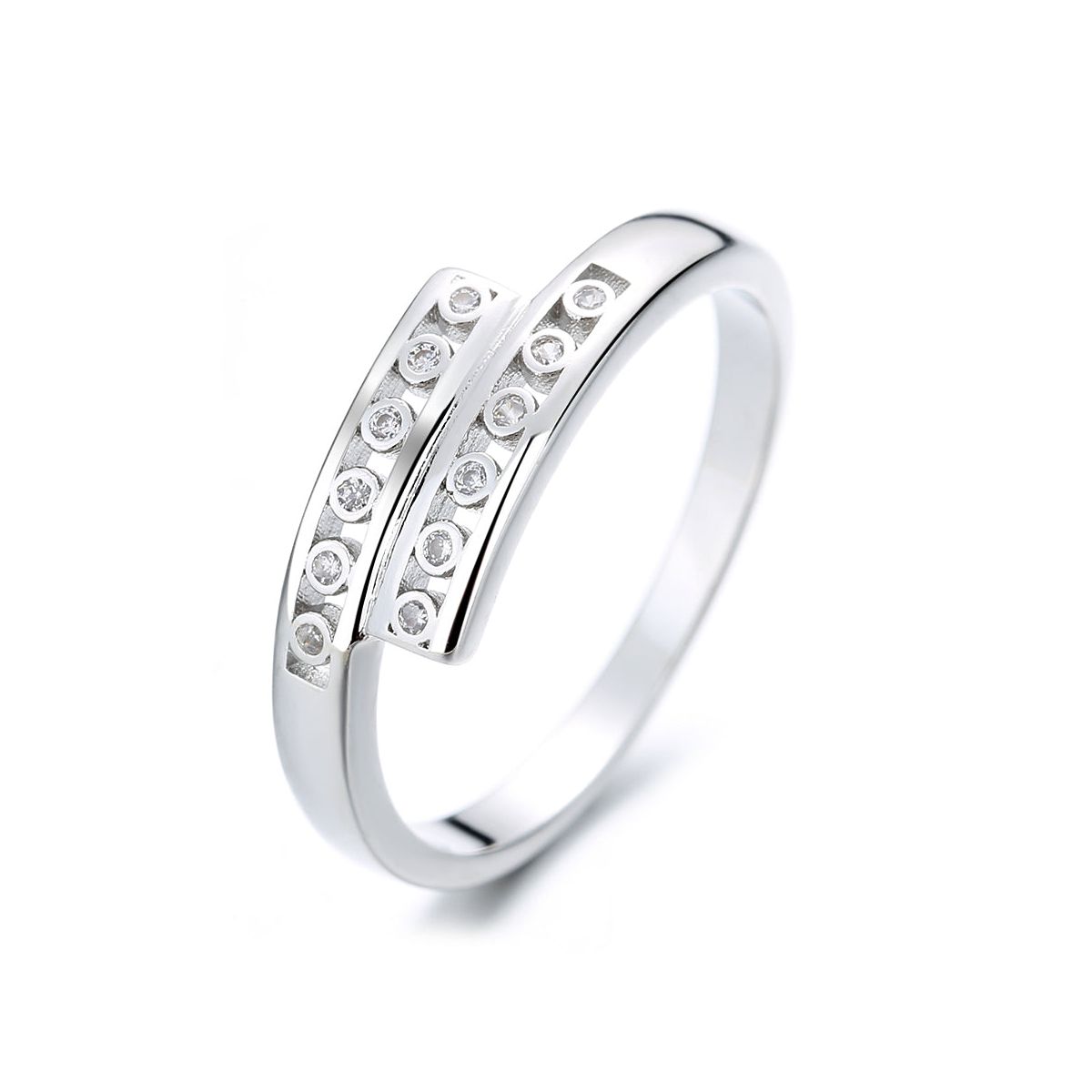 Amy and Annette Sterling Silver Bypass Ring with Simulated Diamonds